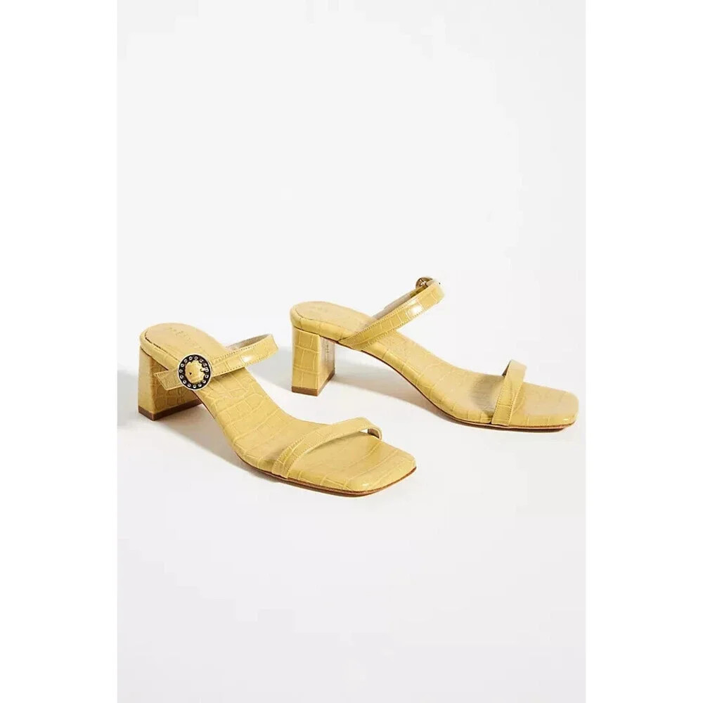 Freda Salvador Amalia Sandal Womens US 6 Yellow Croc Block Heel Slip-On JOBB1365
